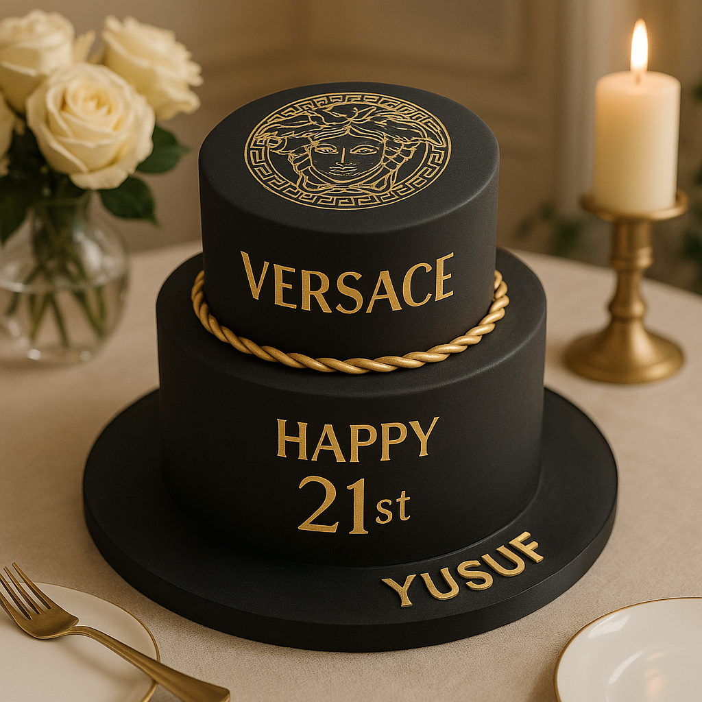 gateau anniversaire versace noir or luxe personnalisable
